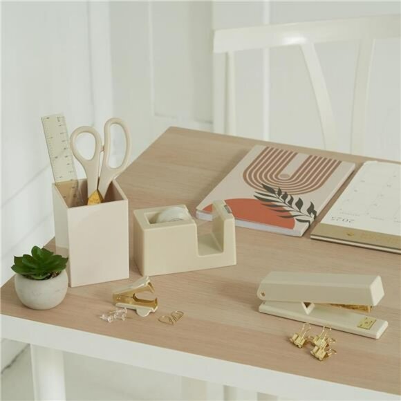 Gold desk accessories set office supplies organizer pen holder stapler tape deco - Picture 3 of 8